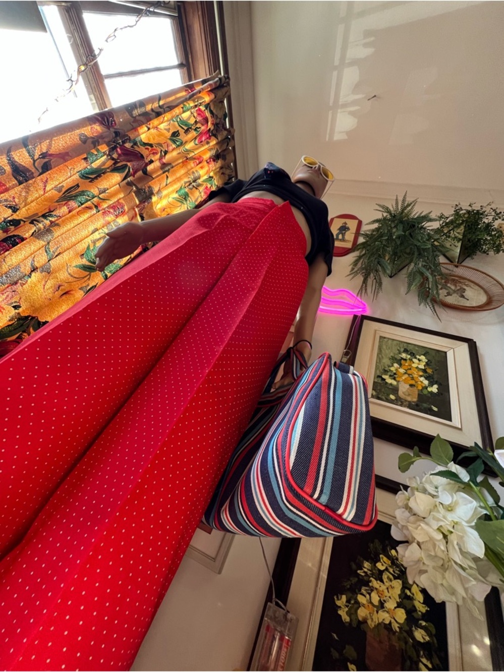 Vintage Handmade Wide Leg Red Polka-Dot Pants - Women's Stylish High-Rise - Picture 2 of 16